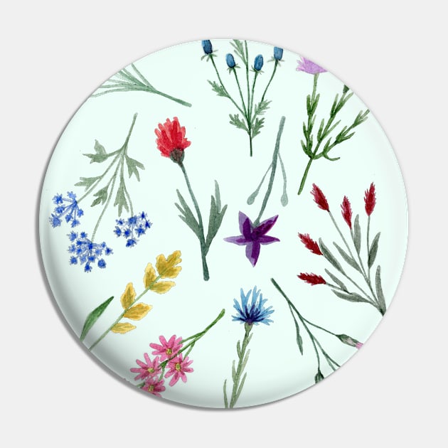 Watercolor Wildflowers Pattern Pin by Whimsical Frank