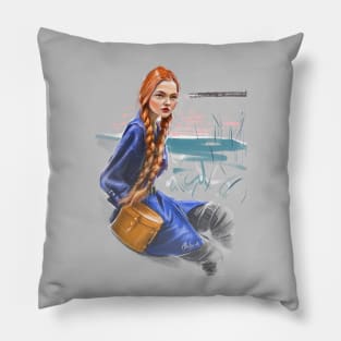 Girl in blue coat Pillow