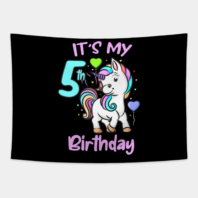 5th Birthday Unicorn Kids Gifts For Girls Tapestry by Foxxy Merch