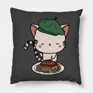 Cat eating Spaghetti - Tabby Cat Pillow