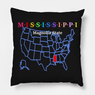 Mississippi, USA. Magnolia State. With Map. Pillow