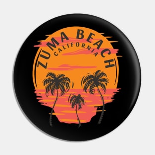 Zuma Beach California Skull Sunset and Palm Trees Pin