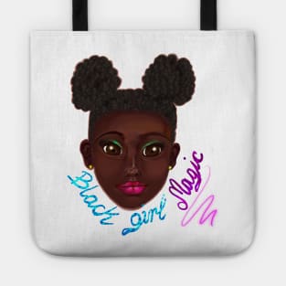 Black girl magic - beautiful black girl with Afro hair in puffs, brown eyes, Cherry pink lips and dark brown skin. Hair love ! Tote