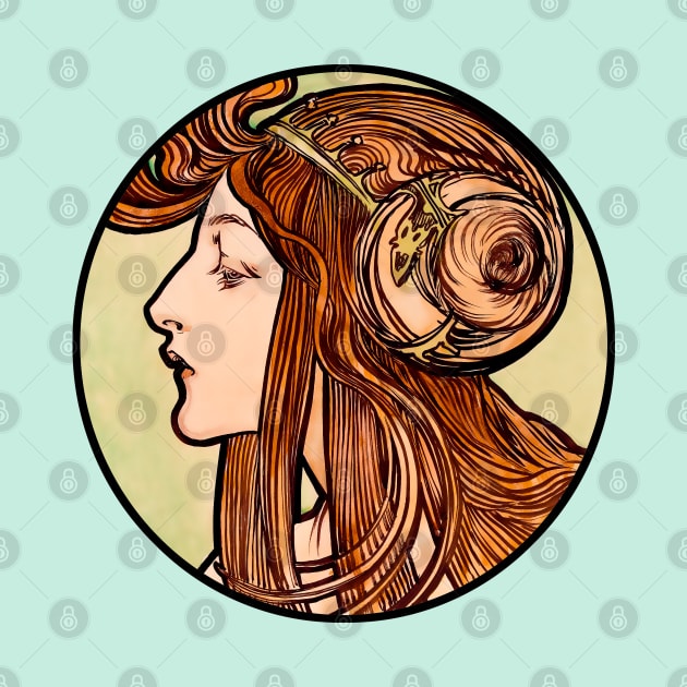 Art Nouveau woman bust  retro with colorful vintage  design by Marccelus