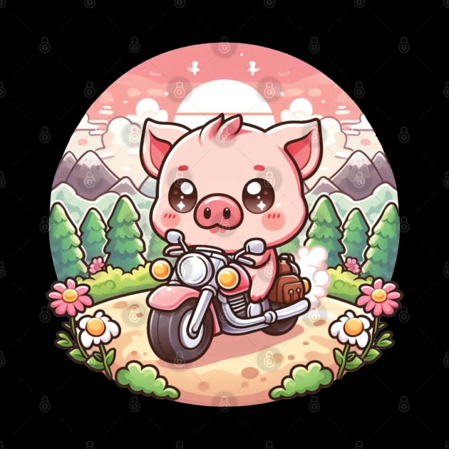 Happy Hog Riding Motorcycle by The Art-Mart