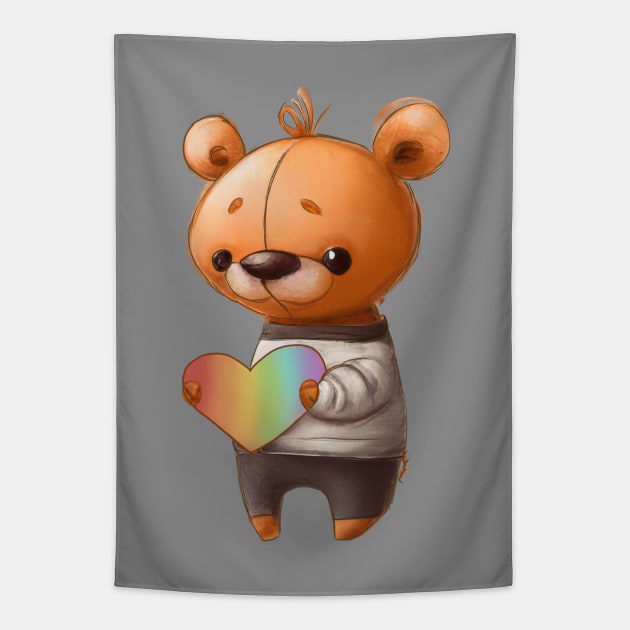 Love is Love Teddy Bear with Rainbow Heart Tapestry by Prideopenspaces