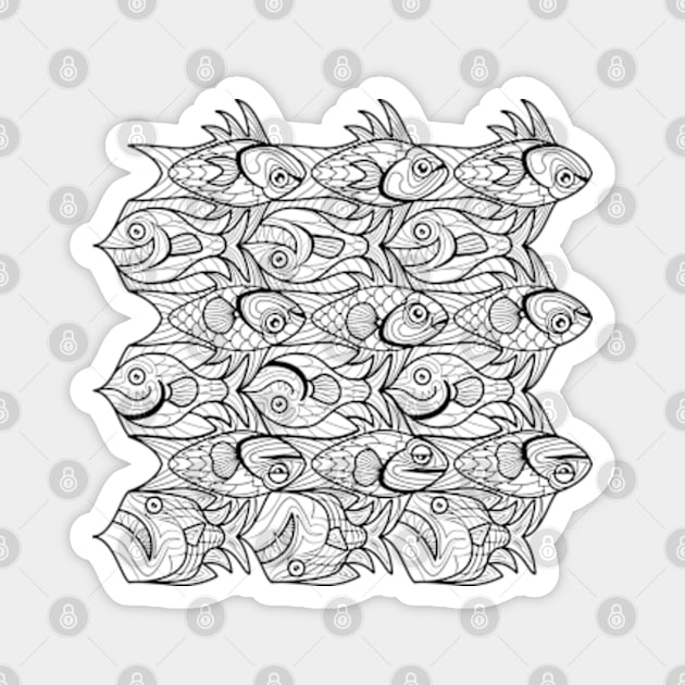 Fish tessellation escher style in black and white Magnet by Maxsomma