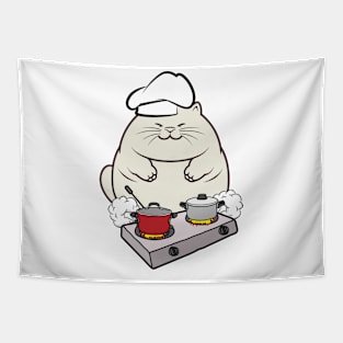 Funny sumo cat is a chef Tapestry