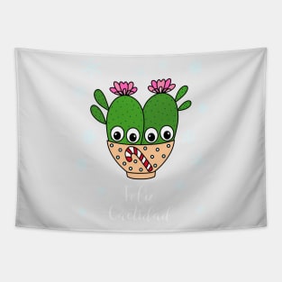 Feliz Cactidad - Cacti Couple In Christmas Candy Cane Bowl Tapestry