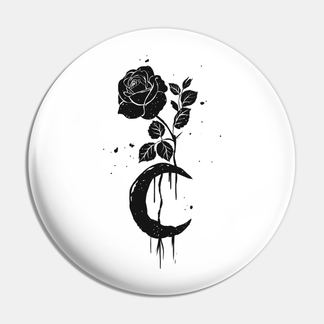 Black rose and moon Pin by LR_Collections