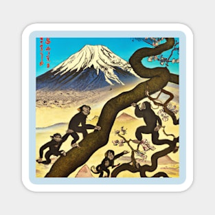 Ukiyo-E Mount Fuji Monkeys Magnet