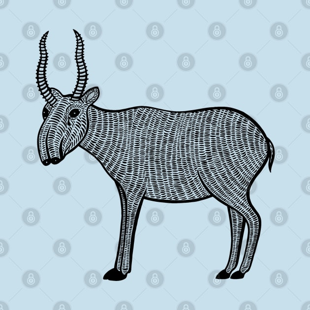Saiga Antelope - hand drawn detailed animal design by Green Paladin