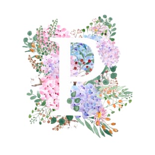 botanical monogram alphabet P hydrangea flowers T-Shirt
