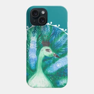 Green and Blue Swirls Watercolor Peacock Animal Portrait (Apparel & Decor) Phone Case