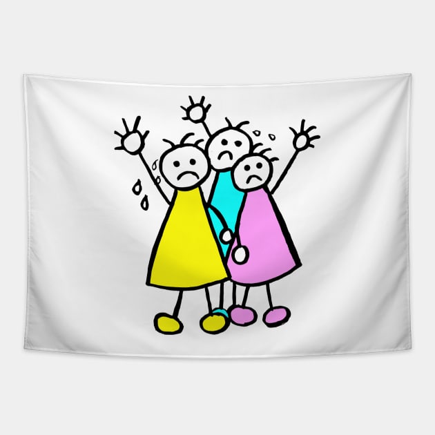 Stick People Wave Goodbye Tapestry by Michelle Le Grand