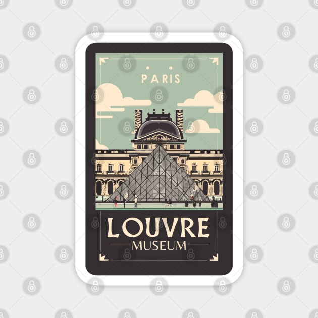 A Vintage Travel Art of the Louvre Museum in Paris - France Magnet by goodoldvintage