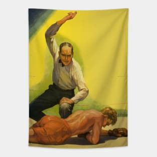 Vintage Sports Boxing, Referee with Boxer Knockout Tapestry