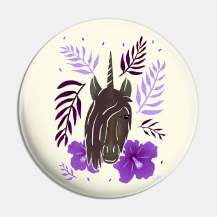 Unicorn and Hibiscus Flowers Pink Pin