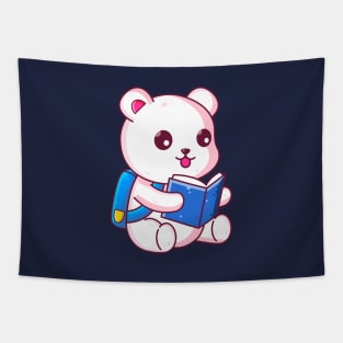 Cute school polar bear reading book Tapestry