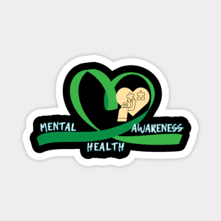 Mental Health Awareness Green Ribbon Heart Girl Puzzles Magnet