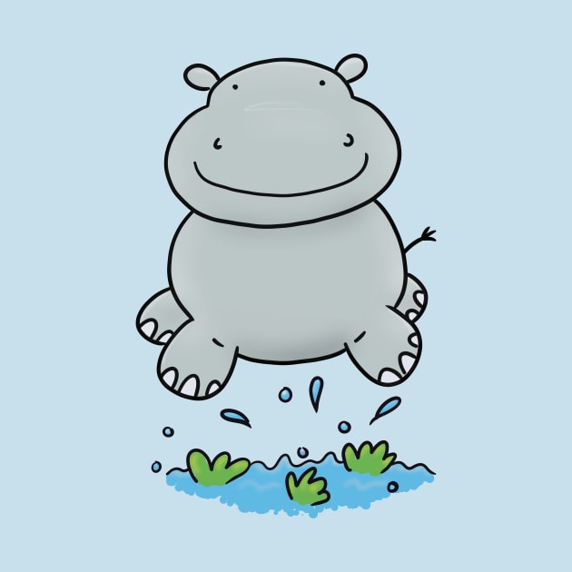 Cute baby hippo cartoon illustration by FrogFactory