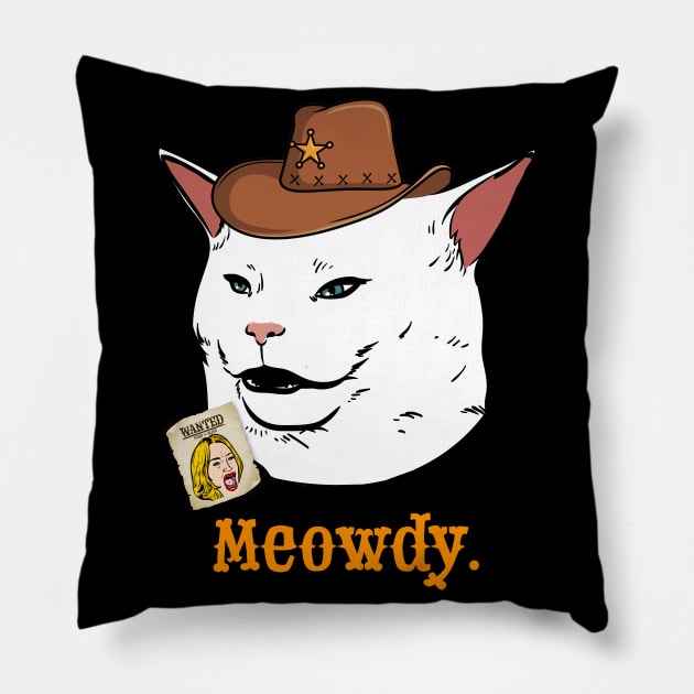 Meowdy Texas Salad Cat Meme Funny Internet Yelling Confused Pillow by Celestial Holding Co.