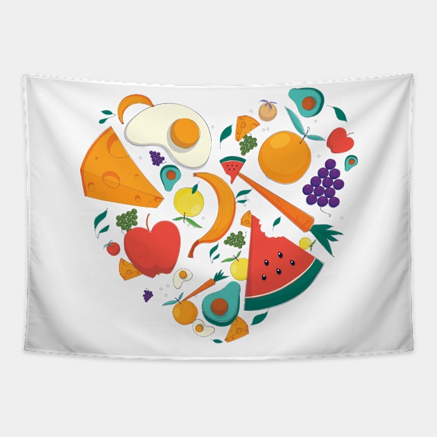 Healthy food heart / fruits collection / healthy life gift / healthy life style present Tapestry by Anodyle