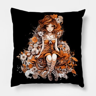 Girl in the flowers Pillow