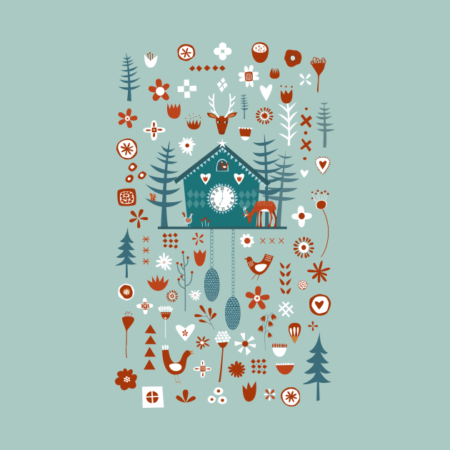 Cuckoo Clock Scandinavian Forest Art by NicSquirrell