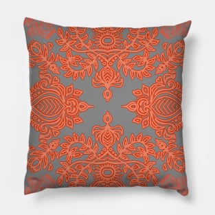 Burnt Orange, Coral & Grey doodle pattern Pillow