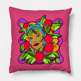 Young Woman and Ripe Fruit Pillow