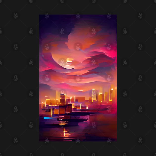 Sunset Cityscape Watercolor Dream Art by Holisticfox