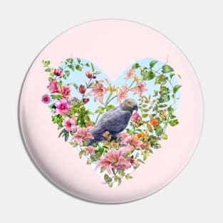 Floral Heart & Parrot Pin