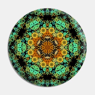 Dot Mandala Flower Orange Green and Blue Pin