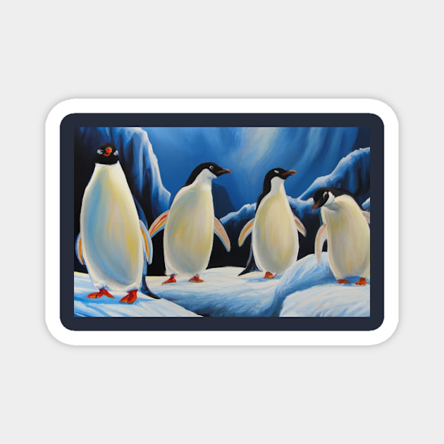 Penguins Family on Antarctica Oil Painting Magnet by soulfulprintss8