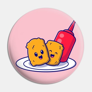Cute Nuggets Smile With Sauce Cartoon Pin