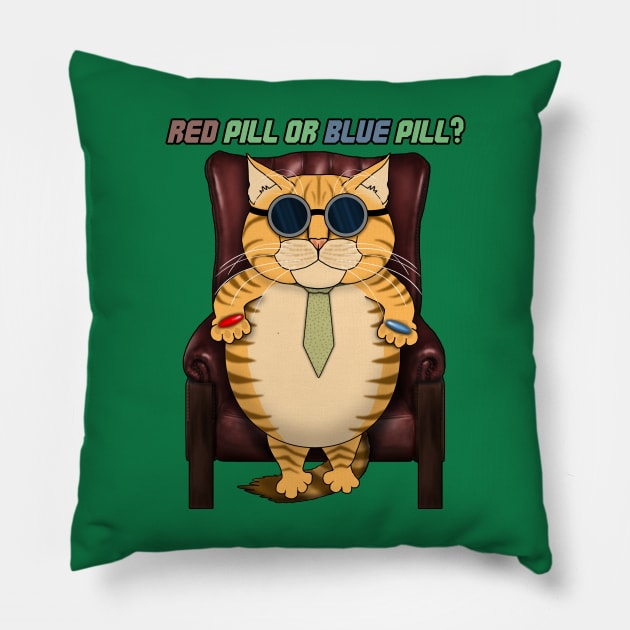 Morpheus Cat: Red Pill or Blue Pill? Pillow by SPACE ART & NATURE SHIRTS 