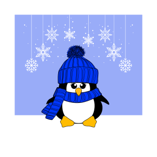 Krimbles Festive Christmas Royal Blue Snowflake Penguin T-Shirt