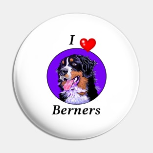 I LOVE BERNERS CARTOON PURPLE Pin