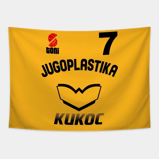 Jugoplastika Yugoslavia Croatia Retro Toni Kukoc Basketball Design Tapestry by darklordpug