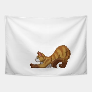 Tabby Somali Cat Stretching Yoga White Tapestry