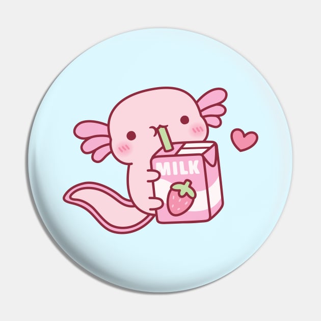 Cute Axolotl Drinking Strawberry Milk Pin by rustydoodle