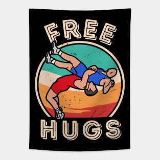 Free Hugs Wrestling Funny Vintage Wrestle Tapestry