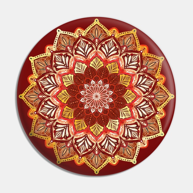 Boho Mandala in Dark Red and Gold Pin by micklyn