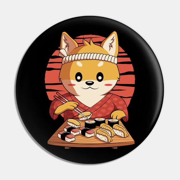 Kawaii Shiba Inu Dog Eating Japanese Sushi Anime Gift Pin by HCMGift