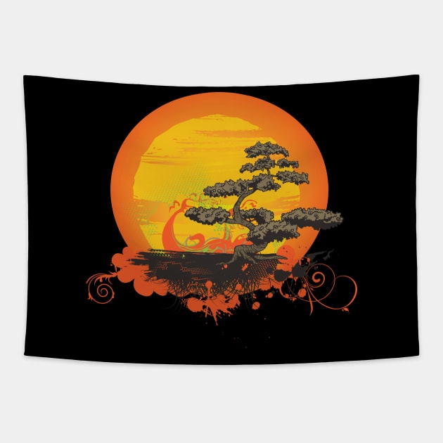 Japanese Bonsai Orange Dawn Tapestry by BlackRavenOath