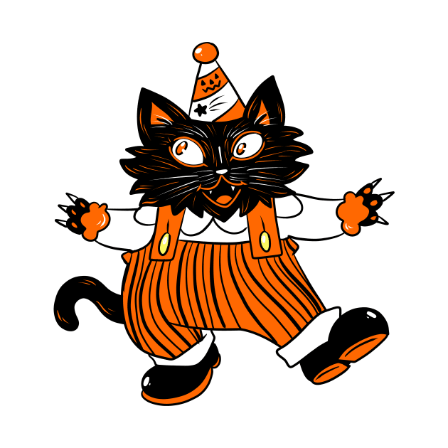 Black White and Orange Halloween Vintage Looking Cat by saradaboru