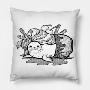 Sundae Seal Line Art Illustration Pillow