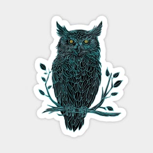 Great Horned Owl drawing in blue Magnet