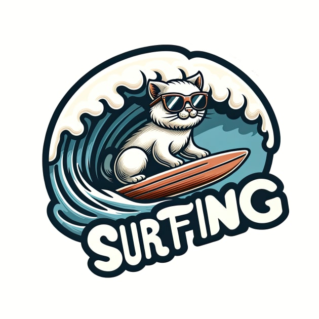 cat surfing ocean wave by Dracoola